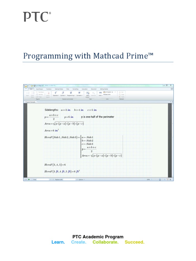 Programming With Mathcad Prime | PDF | Function (Mathematics) | Area