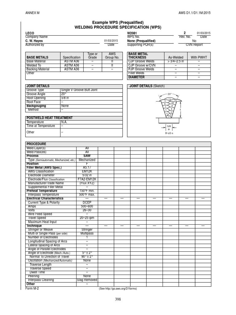 AWS D1.1 - Example PQR & WPS Documents | Welding | Construction