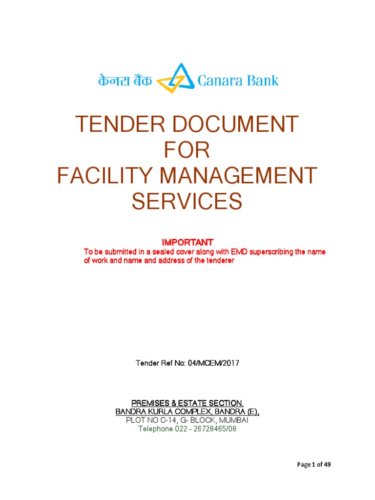 Housekeeping Tender Canara Bank PDF Employment Labour Law