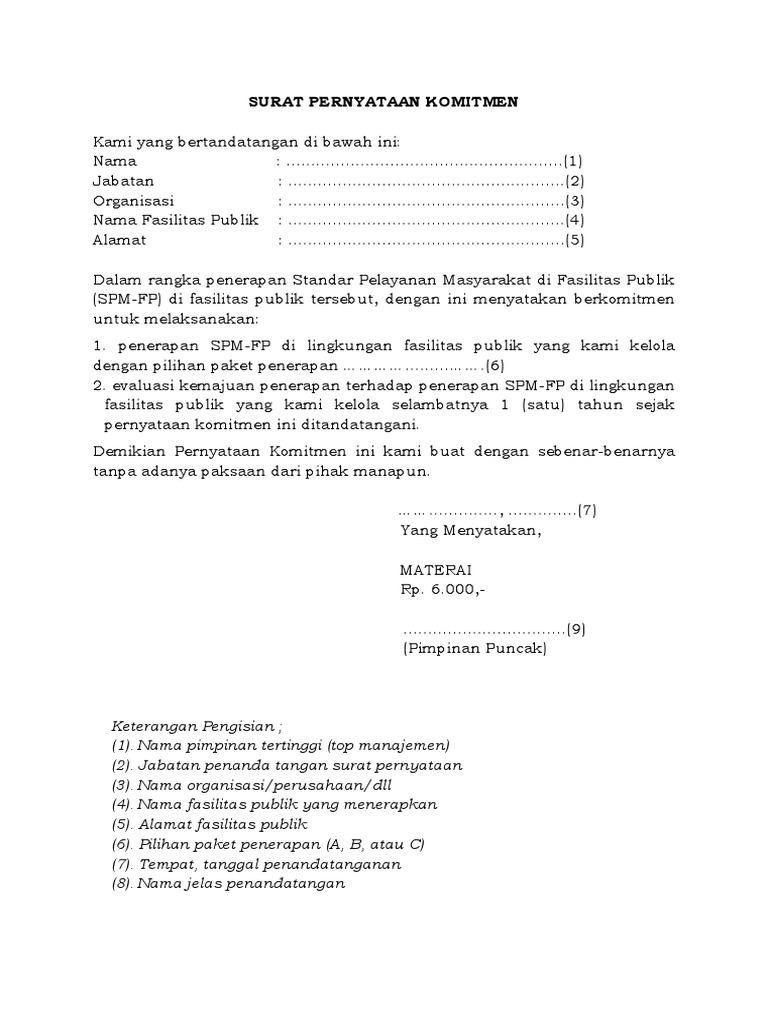 Surat Pernyataan Komitmen Kesanggupan Pdf