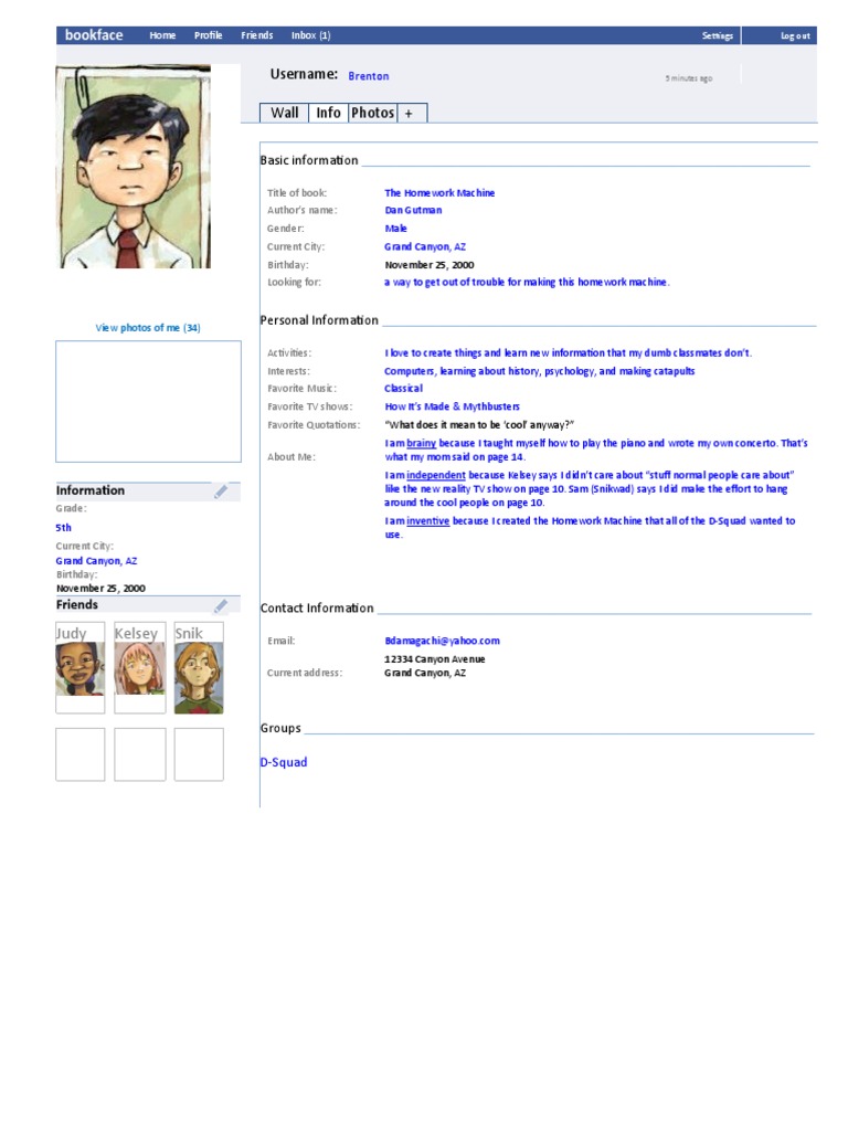 Profile of Brenton: The Homework Machine | PDF