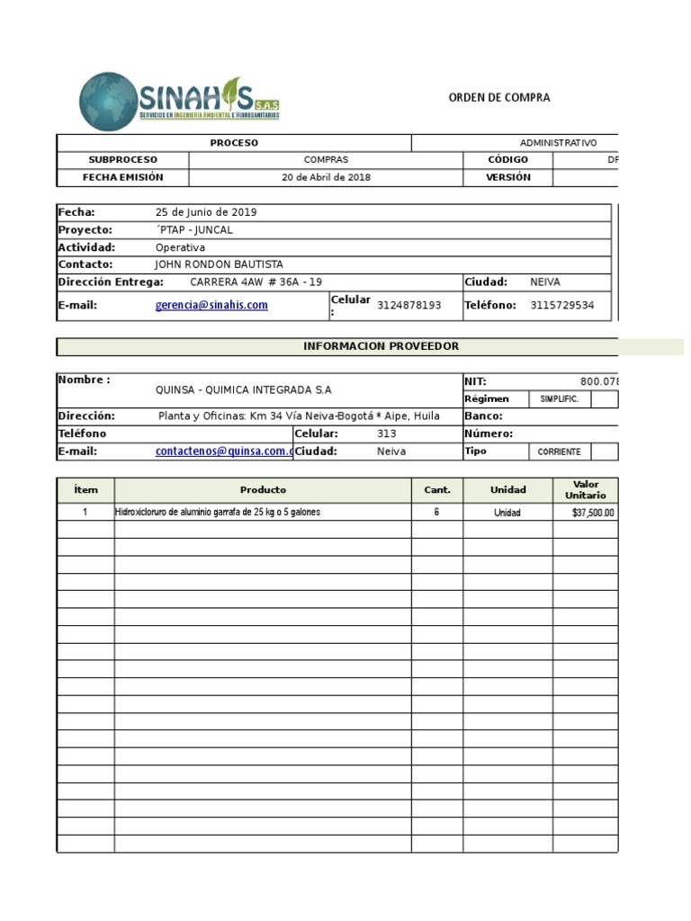 Formato Orden de Compra | PDF | Business