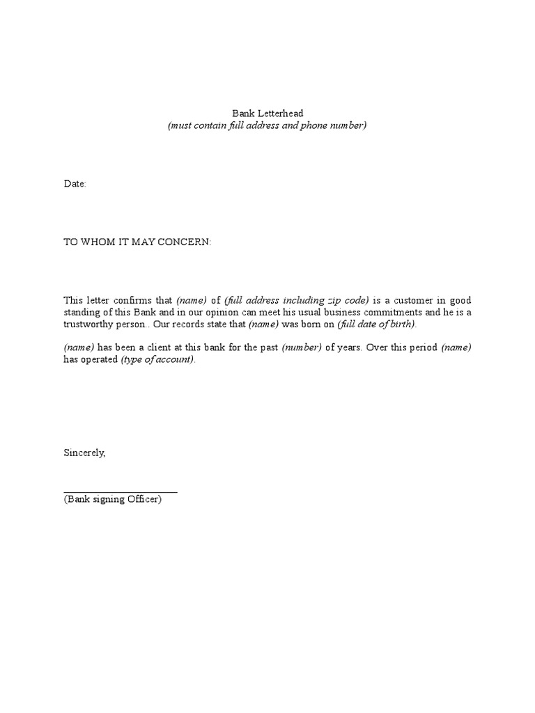 Bank Customer Verification Letter Template | PDF