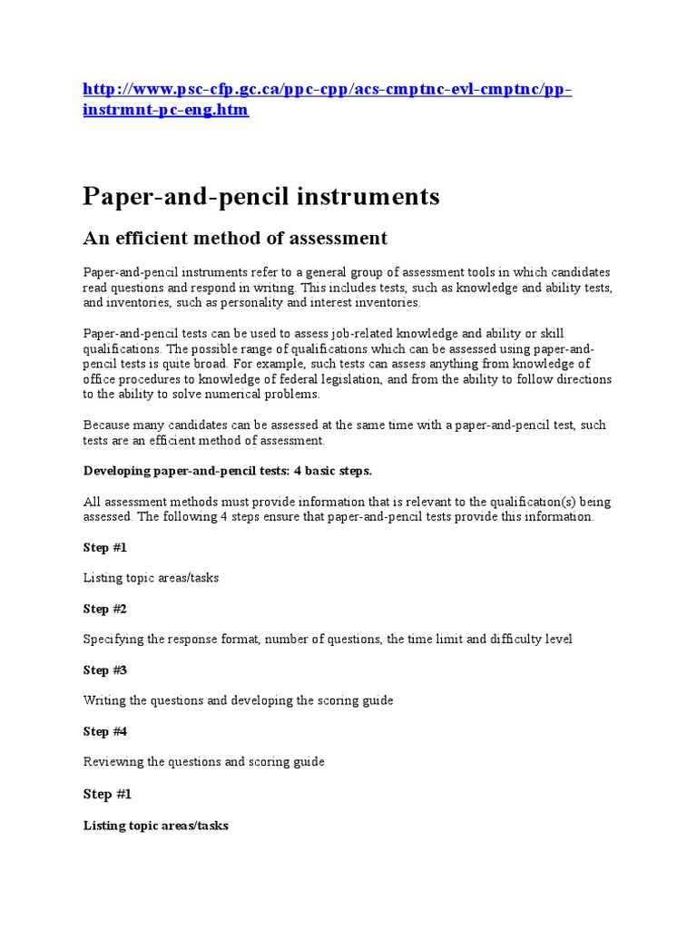 Paper-And-Pencil Instruments: An Efficient Method of Assessment | PDF ...
