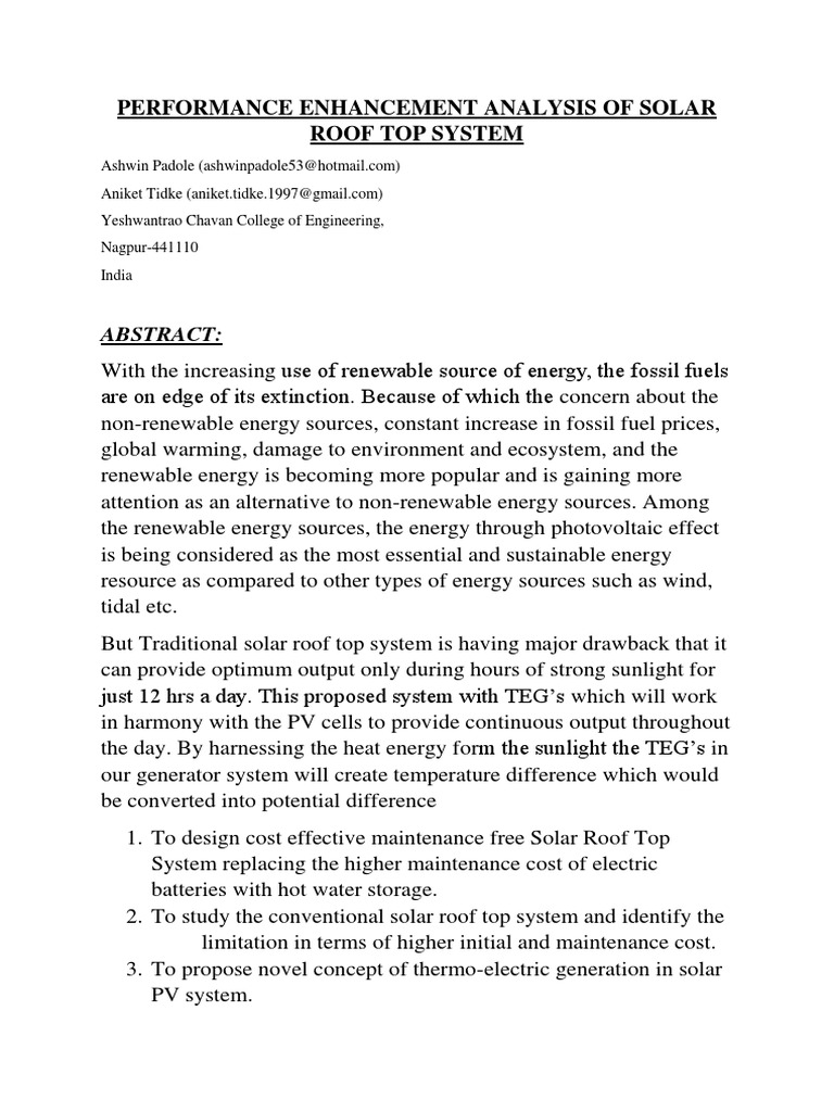 Solar Roof Top System Performance Analysis | PDF | Technology & Engineering