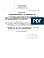 Income Tax Notifiation - For Extension of Issuance of Form No. 16 For FY 2018-19