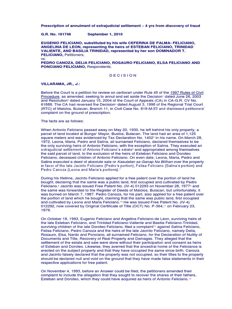 Prescription of Annulment of Extrajudicial Settlement PDF Pleading