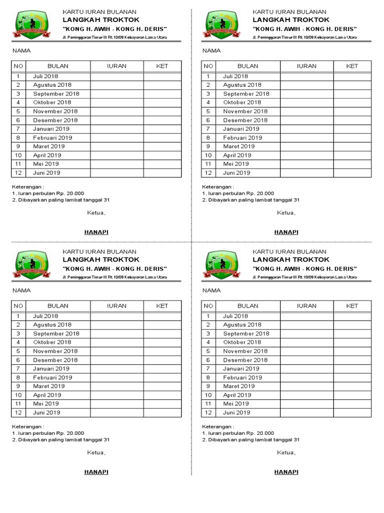 Format Kartu Iuran