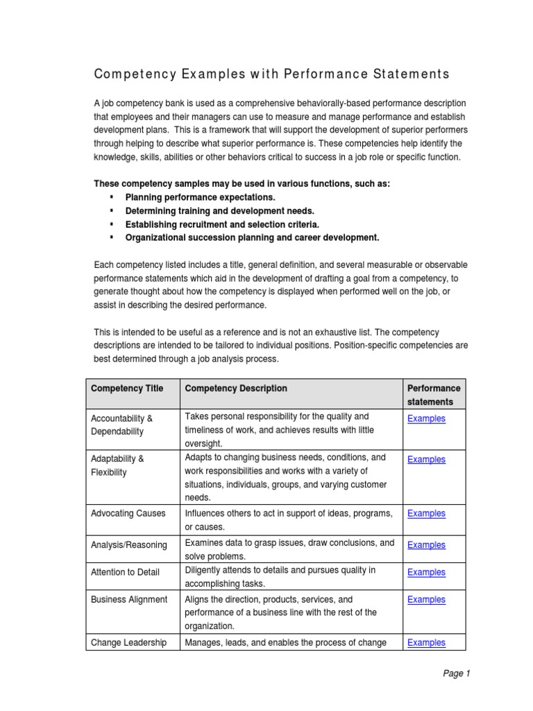 Competency Examples for Performance Evaluation | PDF | Competence ...