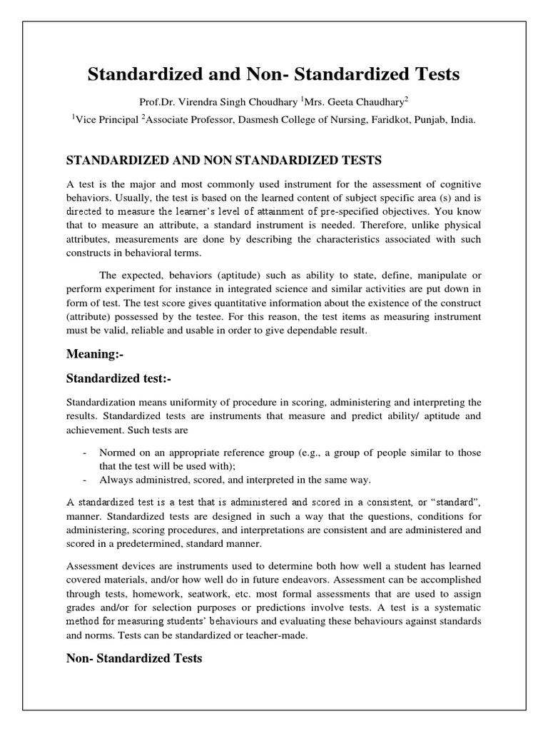 Standardized vs Non-Standardized Tests | PDF | Validity (Statistics ...
