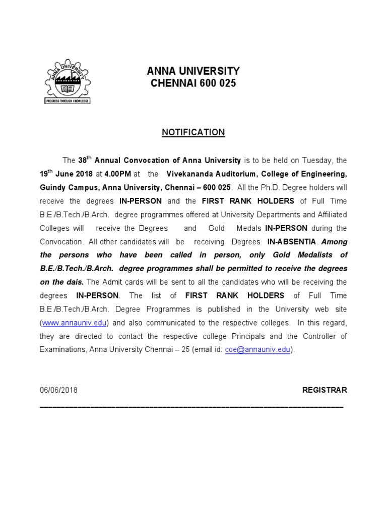 Anna Univ 38th Convocation Details | PDF | Technology & Engineering