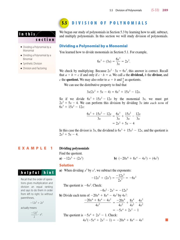 Polynomials Division Lesson PDF | PDF | Division (Mathematics ...