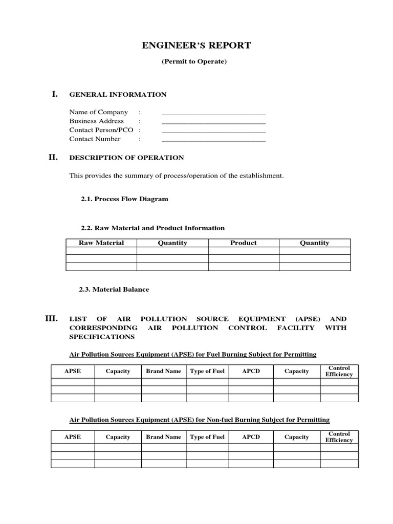 Engineer's Report for Permit to Operate | PDF | Technology & Engineering