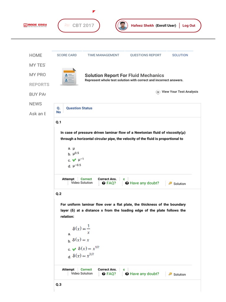 Made Easy Online Test Series PDF Fluid Dynamics Reynolds Number