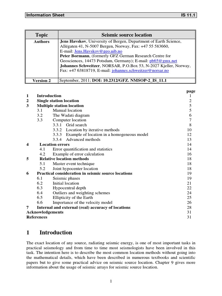 Seismic Source Location Guide | PDF | Errors And Residuals | Normal ...
