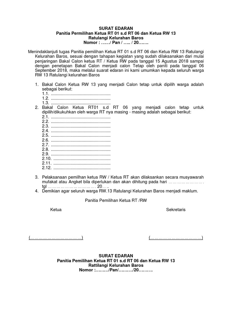 Surat Tugas Panitia Pemilihan Rt | Kumpulan Contoh Surat