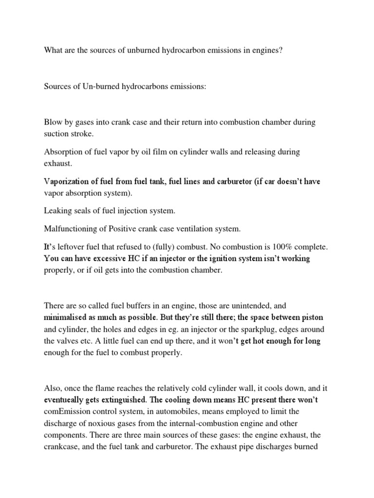 What Are The Sources of Unburned Hydrocarbon Emissions in Engines PDF