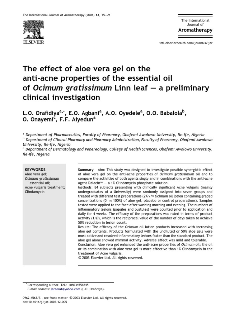 The Effect of Aloe Vera Gel On The Anti-Acne Properties of The ...