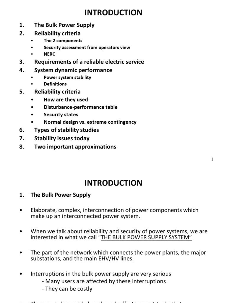 The Bulk Power Supply 2. Reliability Criteria The 2 Components