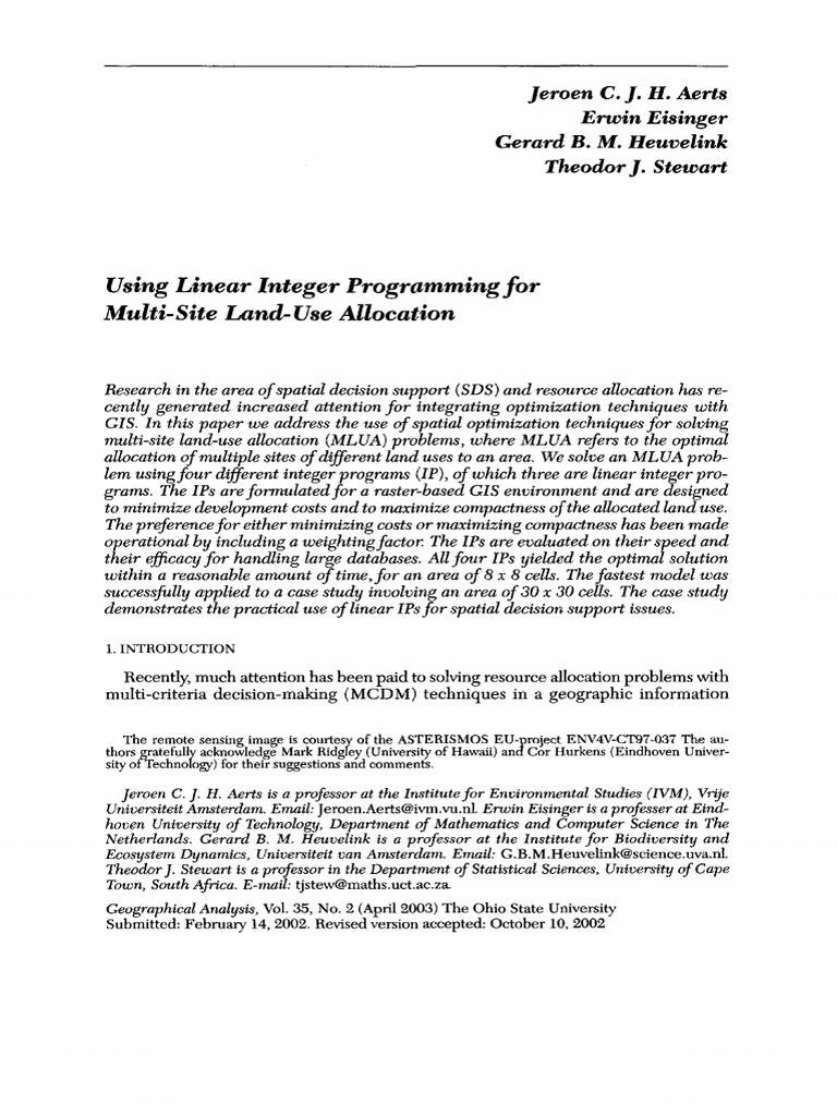 Linear Integer Programming for Land Use | PDF | Mathematical ...