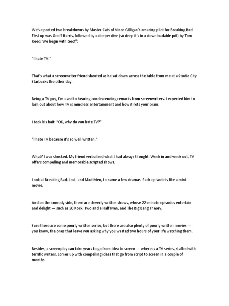 Breaking Bad Pilot Beat Sheets Screenplay Free 30day Trial Scribd