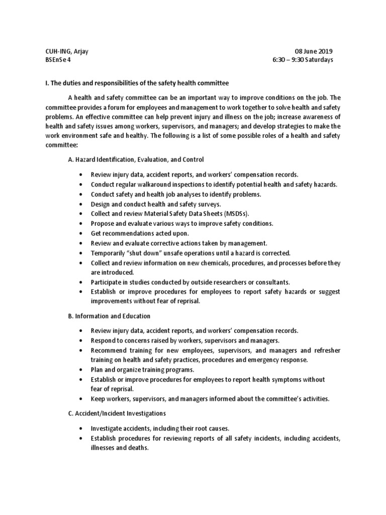 Safety Committee PDF Occupational Safety And Health Safety