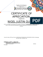 Certificate of Apreciation Nigel Justin Quero: Is Given To