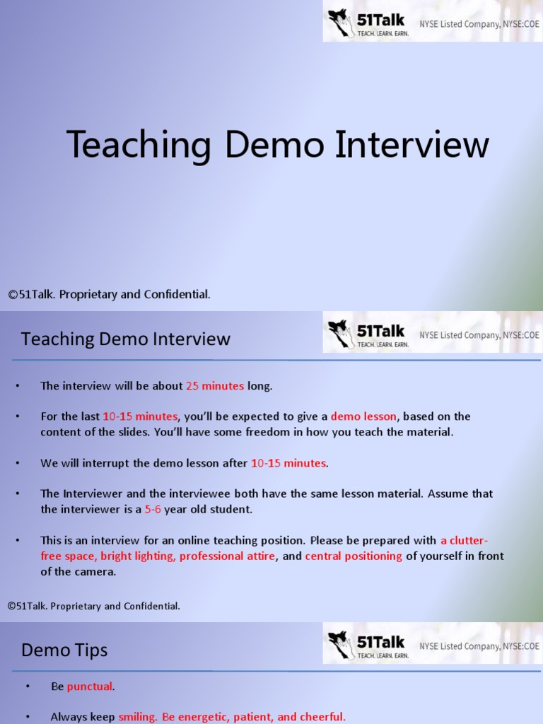 Teaching Demo Interview: ©51talk. Proprietary and Confidential | PDF