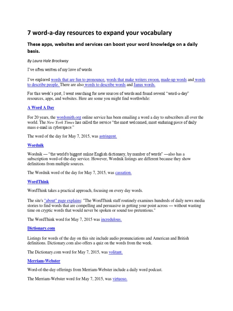 7 Daily Vocabulary Building Resources | PDF | The New York Times ...