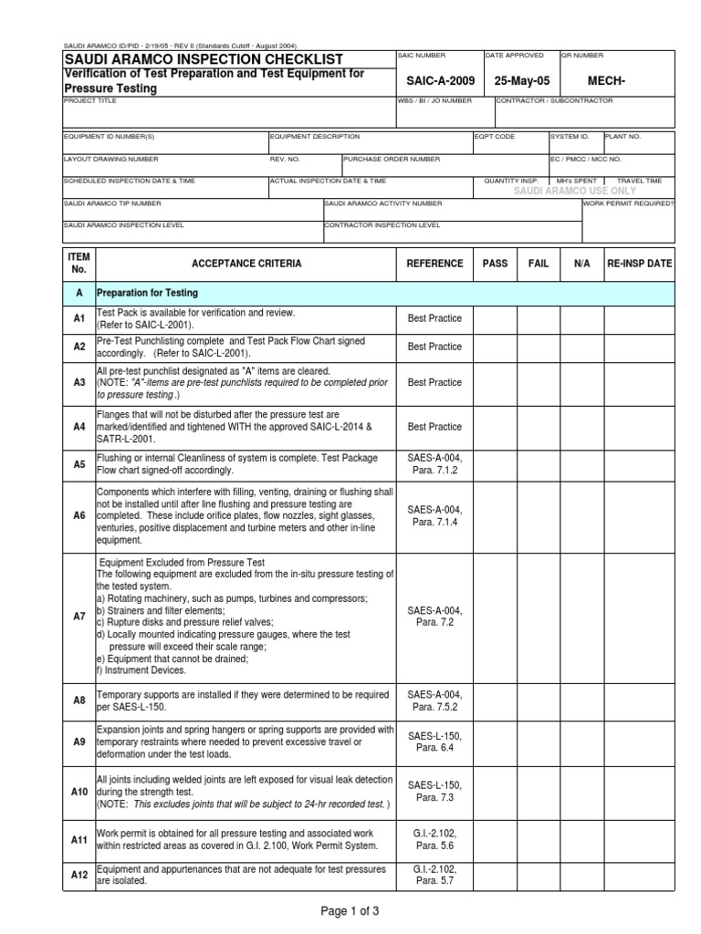 SAICA2009 Verify Test Prep and Equipment PDF PDF Valve Pressure