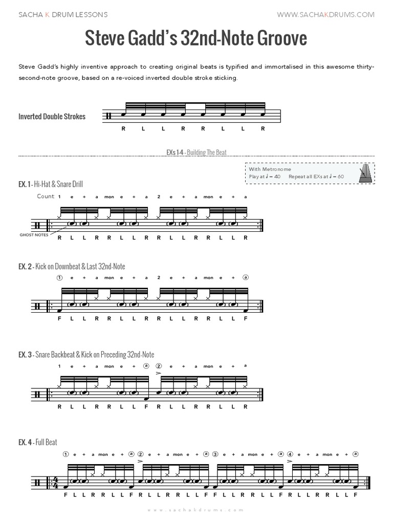 Steve Gadd 32nd-Note Groove | PDF | Music Theory | Percussion Instruments