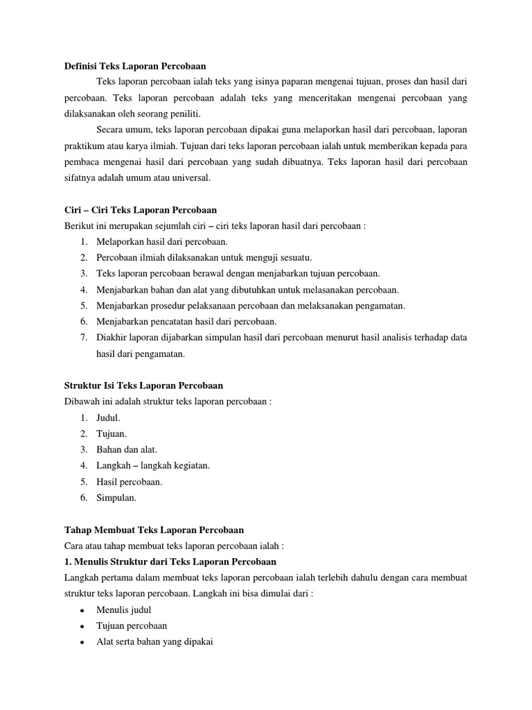 Definisi Teks Laporan Percobaan