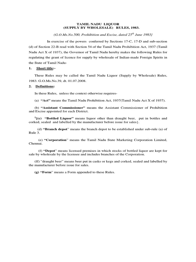 Rule Liquor Supply by Wholesale Rule 1983 PDF License Alcoholic