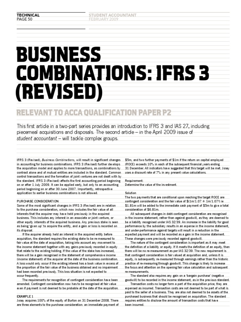IFRS 3 Revised: Business Combinations Guide | PDF | Goodwill ...