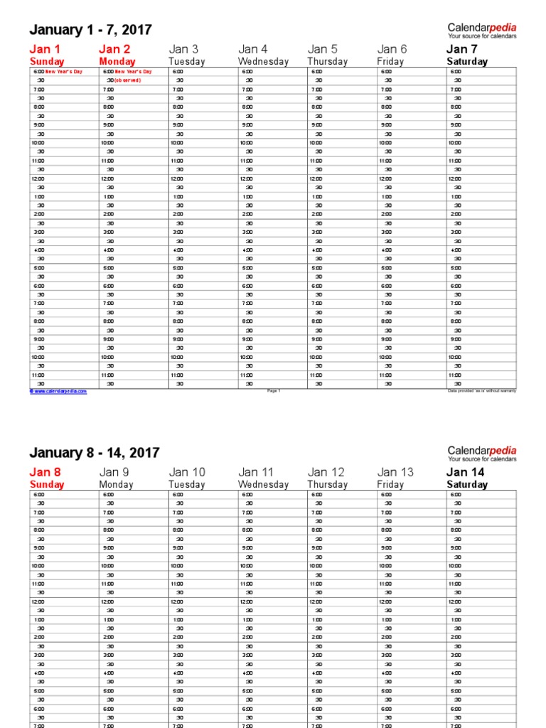 Weekly Schedule: January 2017 | PDF | Public Holiday | Holidays