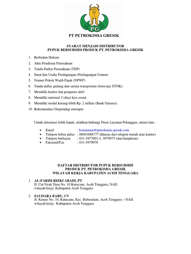 Syarat Menjadi Distributor PT. Petrokimia Gresik PDF