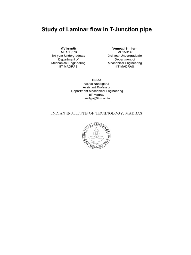 Laminar Flow in T-Junction Pipes | PDF | Fluid Mechanics | Reynolds Number
