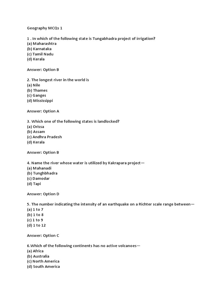 Geography MCQs 1 PDF Earth Sciences Physical Geography