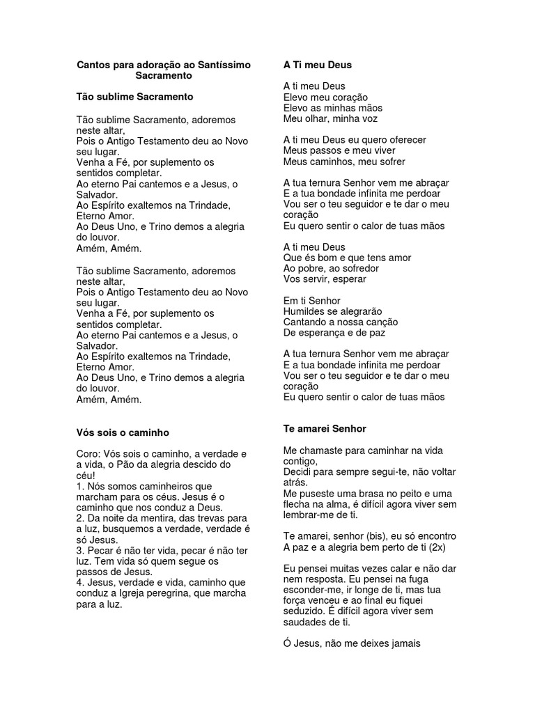 Cantos Para Adoração Ao Santissimo Pdf Cantos Para Adoracao Ao Santissimo Sacramento Tao Sublime Sacramento A Ti Meu Deus Eucaristia Amor