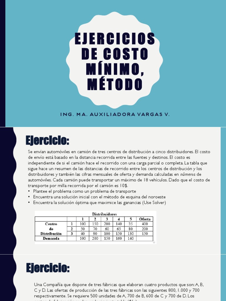 Ejercicios de Costo Mínimo en Transporte | PDF | Camión | Transporte