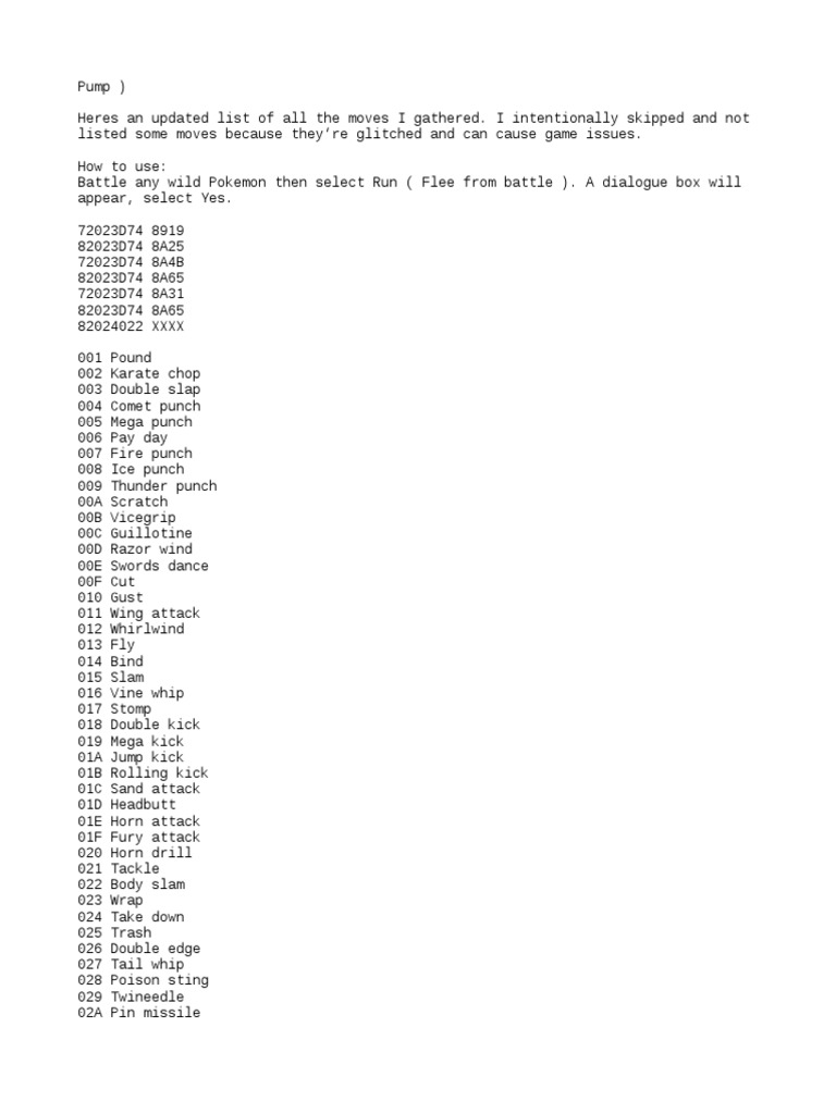 Pok mon Adventure Red Move List PDF Nature