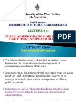 Govt 1006 Lecture #1 Public Administration Meaning, Aims Objectives, Scope and Dimension