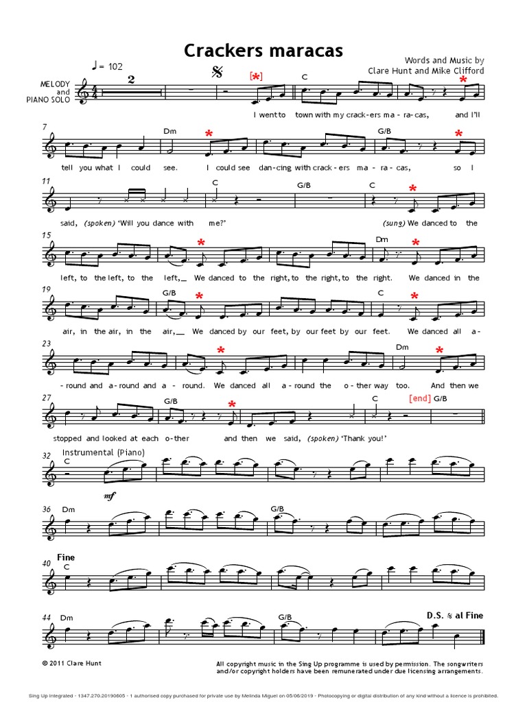 Crackers Maracas Melody Lyrics Chords PDF Media Freedom Copyright