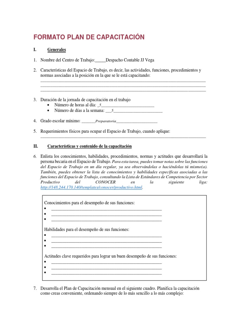formato plan de capacitacion jovenes construyendo futuro | Business ...