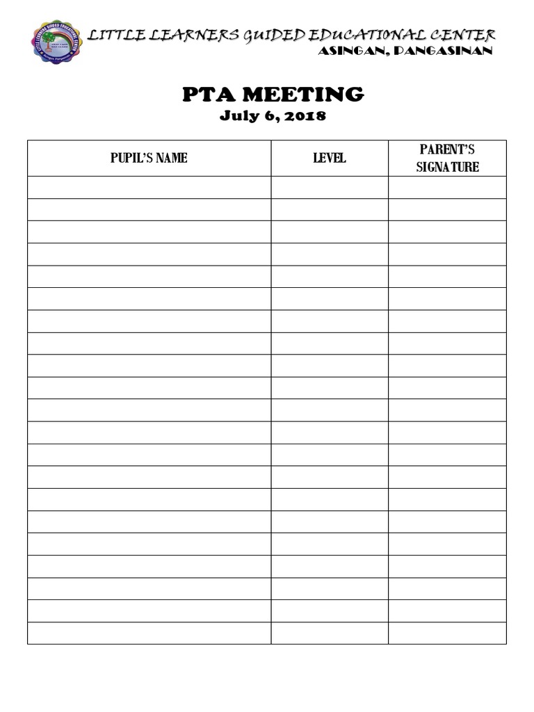 Pta Meeting: Pupil'S Name Level Parent'S Signature | PDF