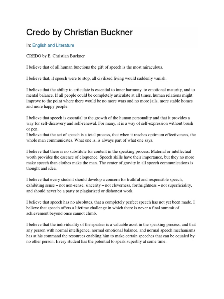 Christian Buckner's Credo on Speech | PDF