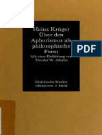 (Dialektische Studien) Heinz Krüger - Über Den Aphorismus Als Philosophische Form. Mit Einer Einführung Von Theodor W. Adorno-Edition Text + Kritik (1988)