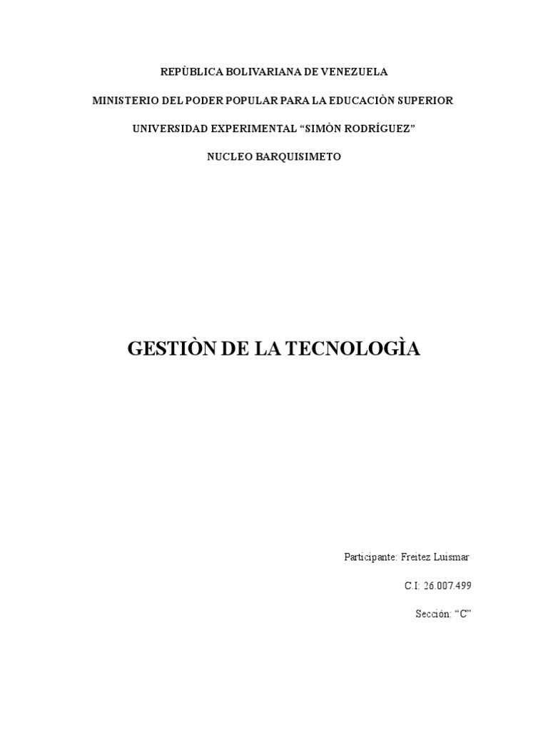 Gestion de La Tecnologia | PDF | Planificación estratégica | Planificación