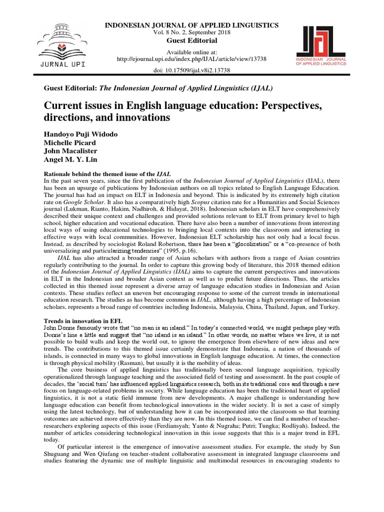 Current Issues in English Language Education PDF Language Education