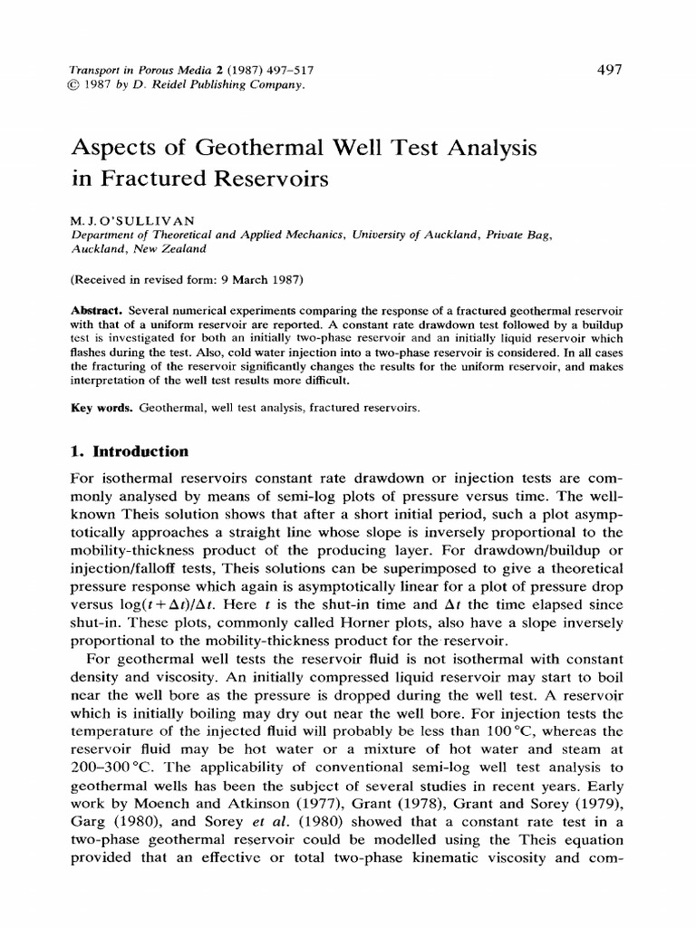 Aspects of Geothermal Well Test Analysis in Fractured Reservoirs | PDF ...